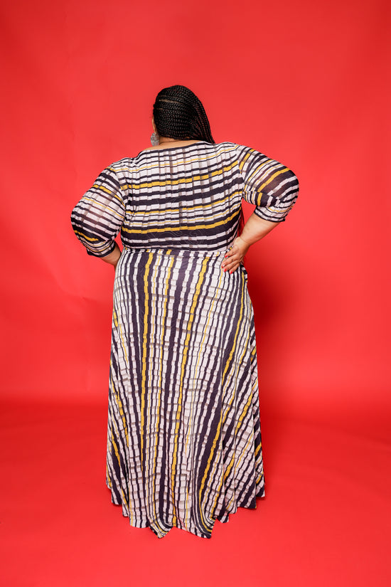 Extended Size Mustard Stripe Gabby Dress