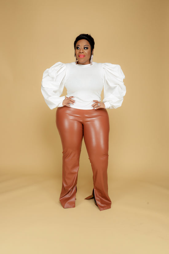 Load image into Gallery viewer, Cognac Faux Leather Slit Pants
