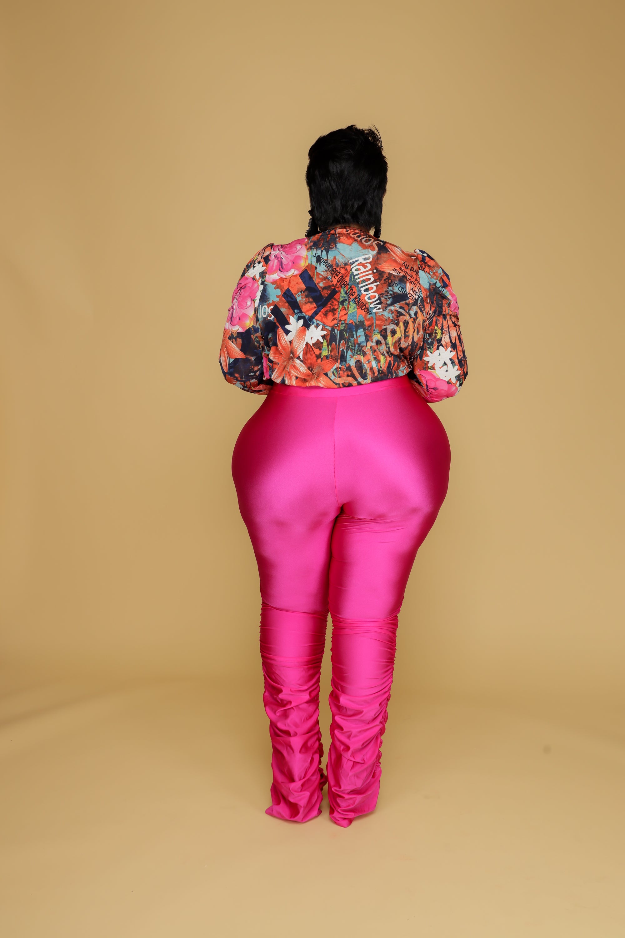 Pink Ruched Zipper Pants