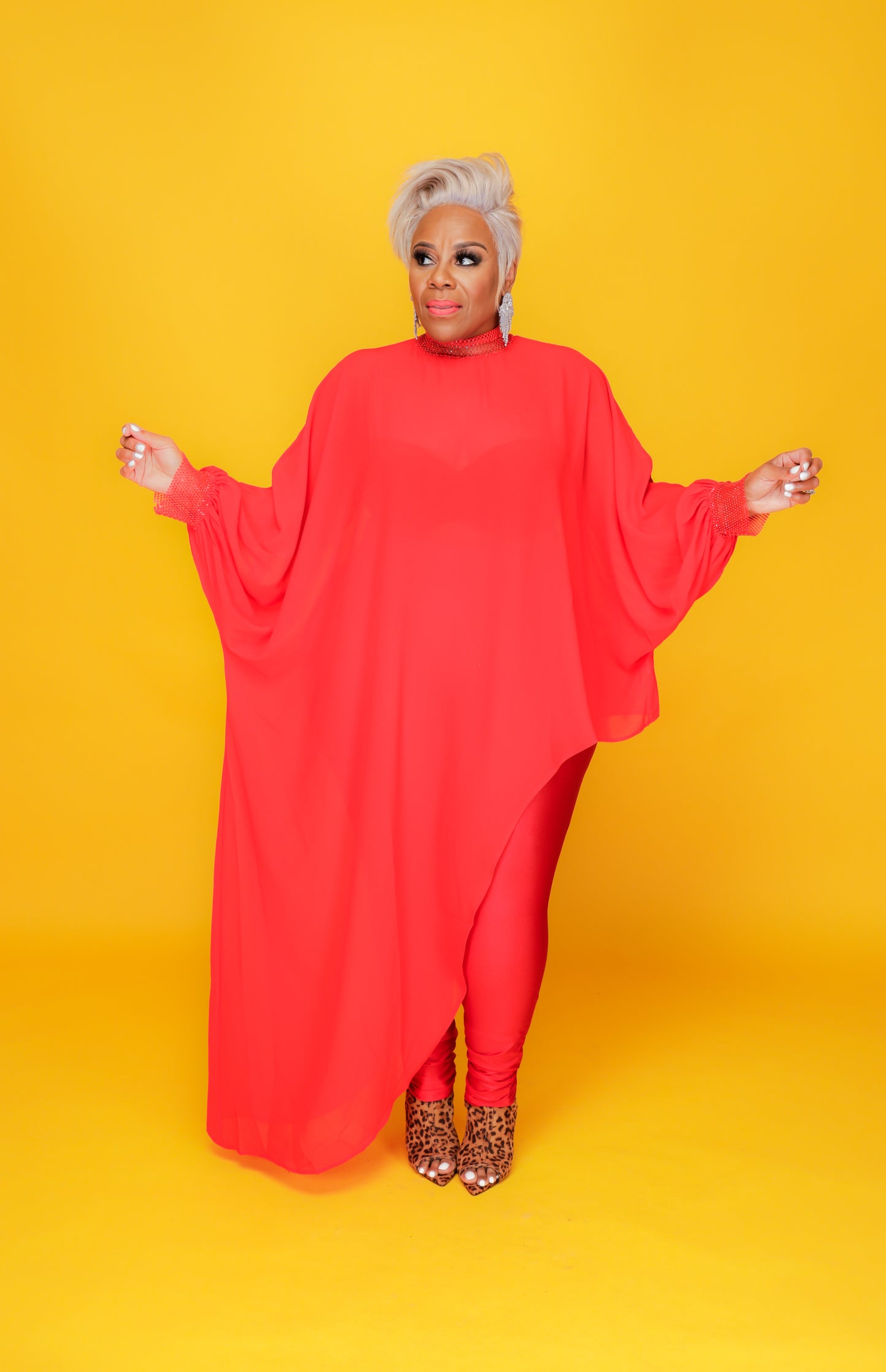 Red Chiffon Asymmetric Top