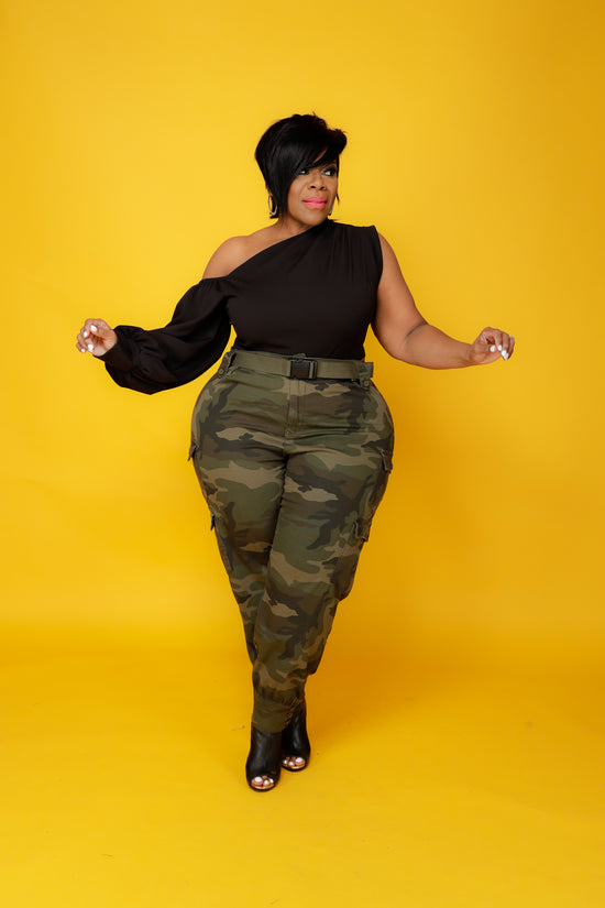 Camouflage Button Hem Cargo Pants