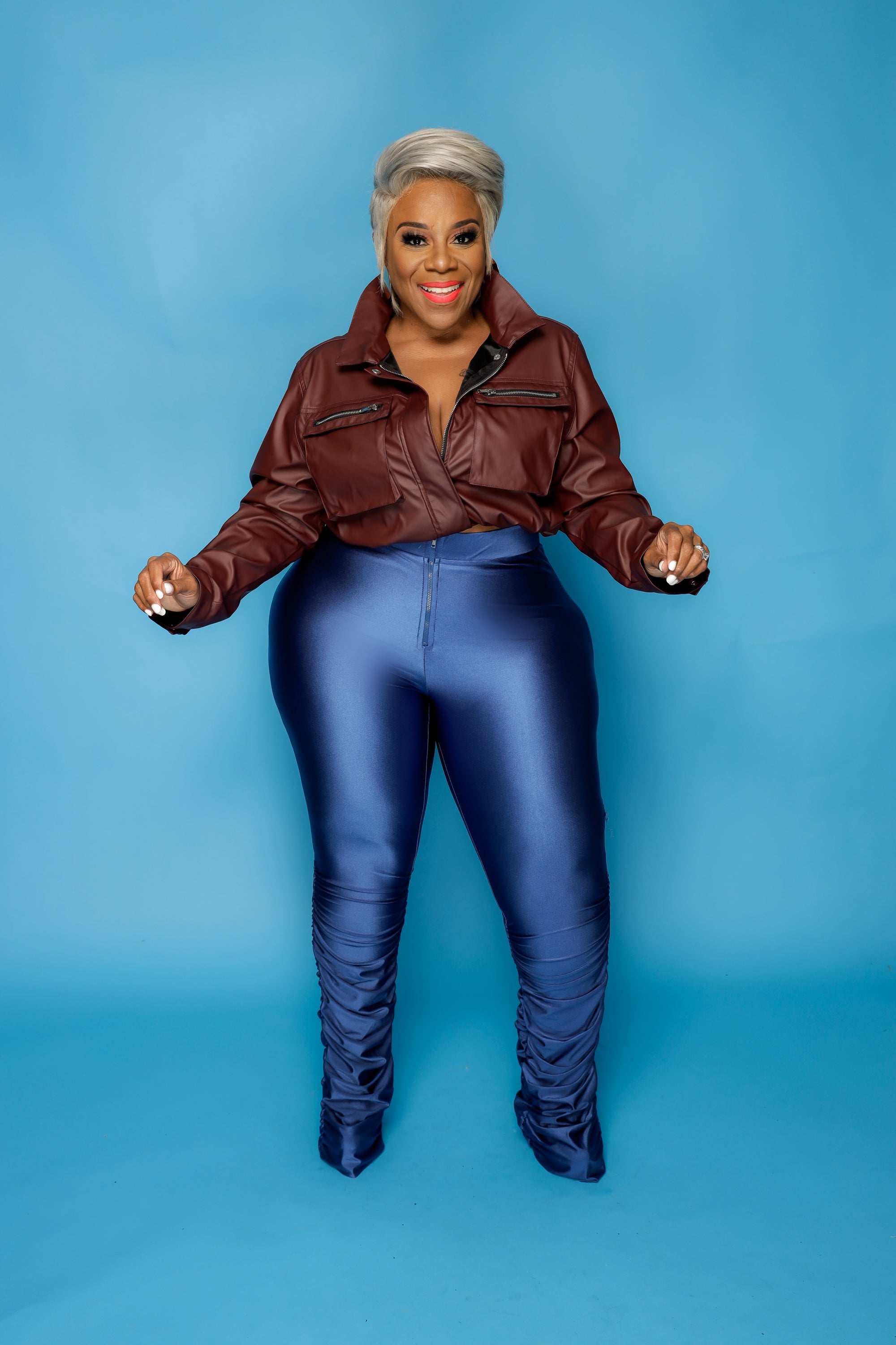 Royal Blue Ruched Zipper Pants 2X-18/20 - Main Image