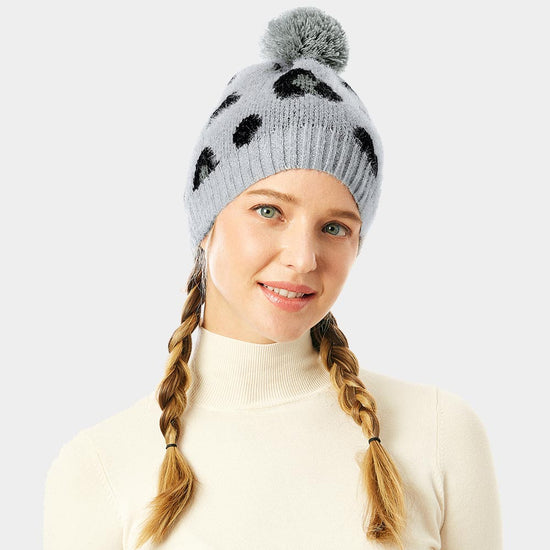 Load image into Gallery viewer, Grey Soft Fuzzy Leopard Beanie
