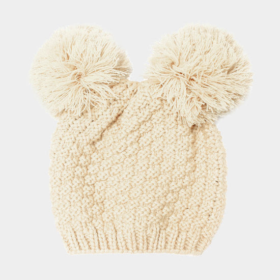 Load image into Gallery viewer, Beige Double Pom Pom Beanie Hat
