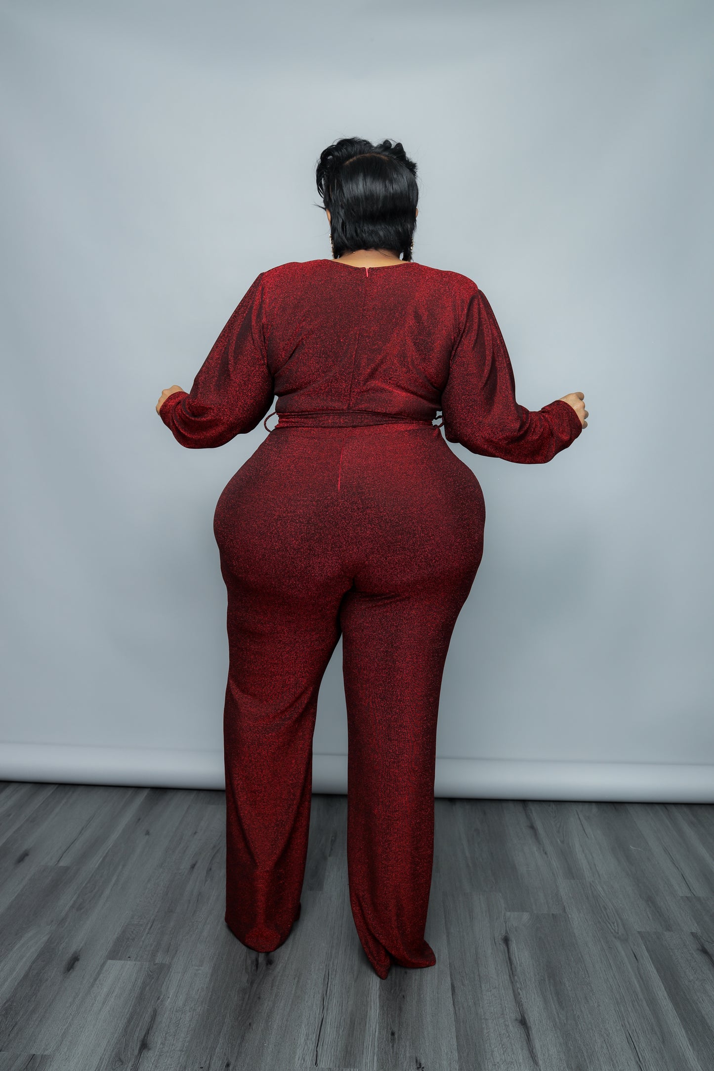 Load image into Gallery viewer, Red Shimmer Belt Jumpsuit
