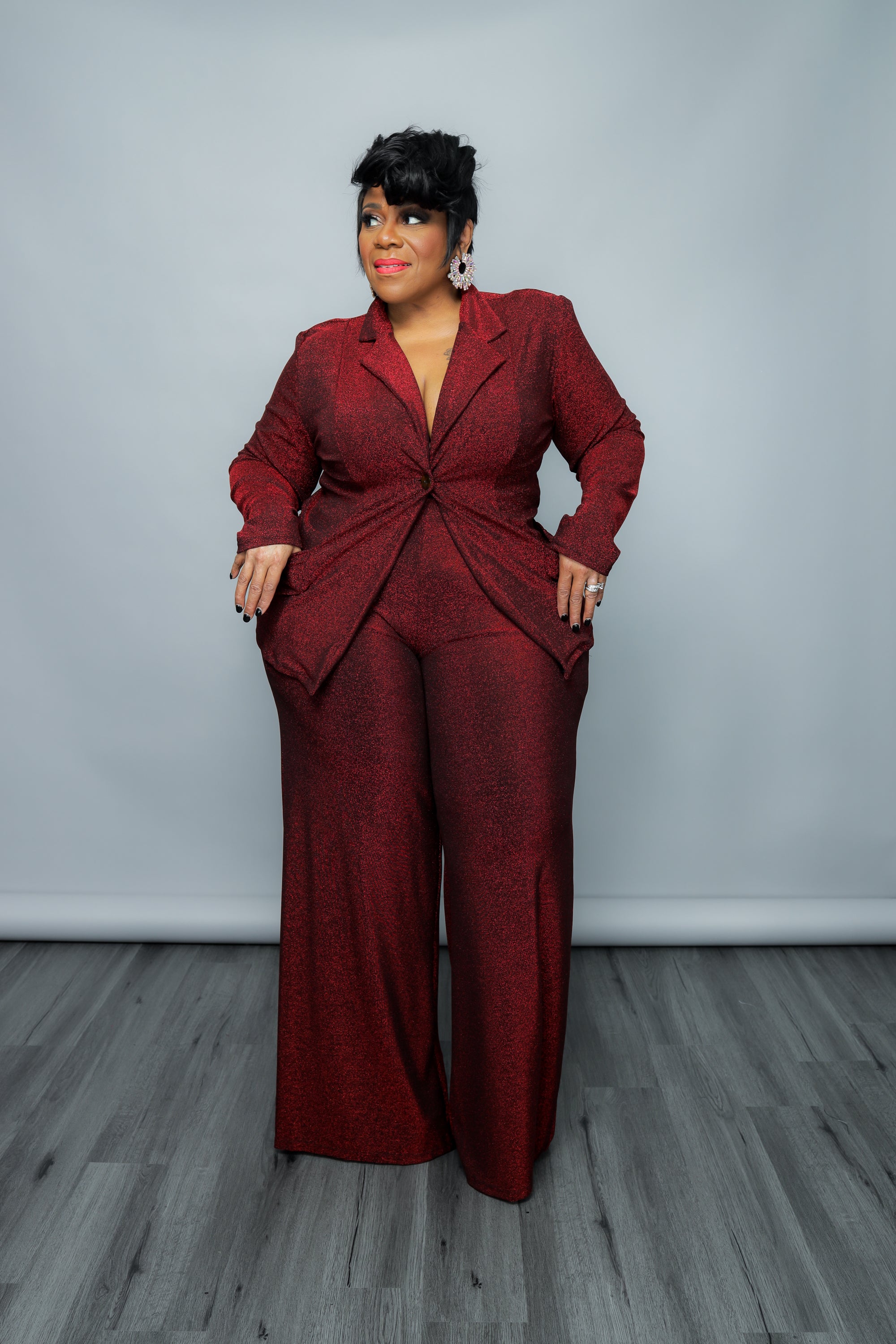 Plus size shop burgundy pants suit