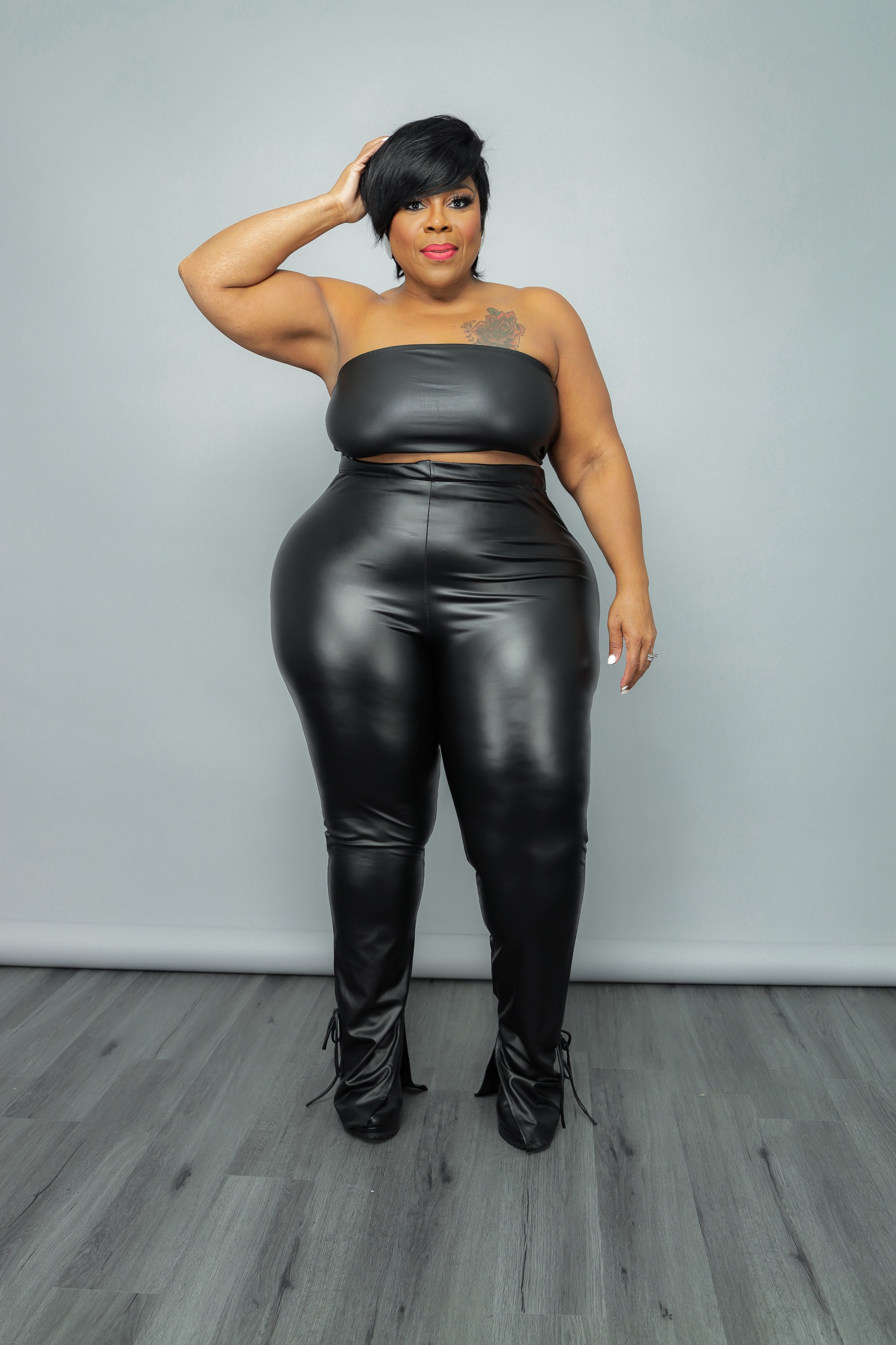 Black Tube Faux Leather Top