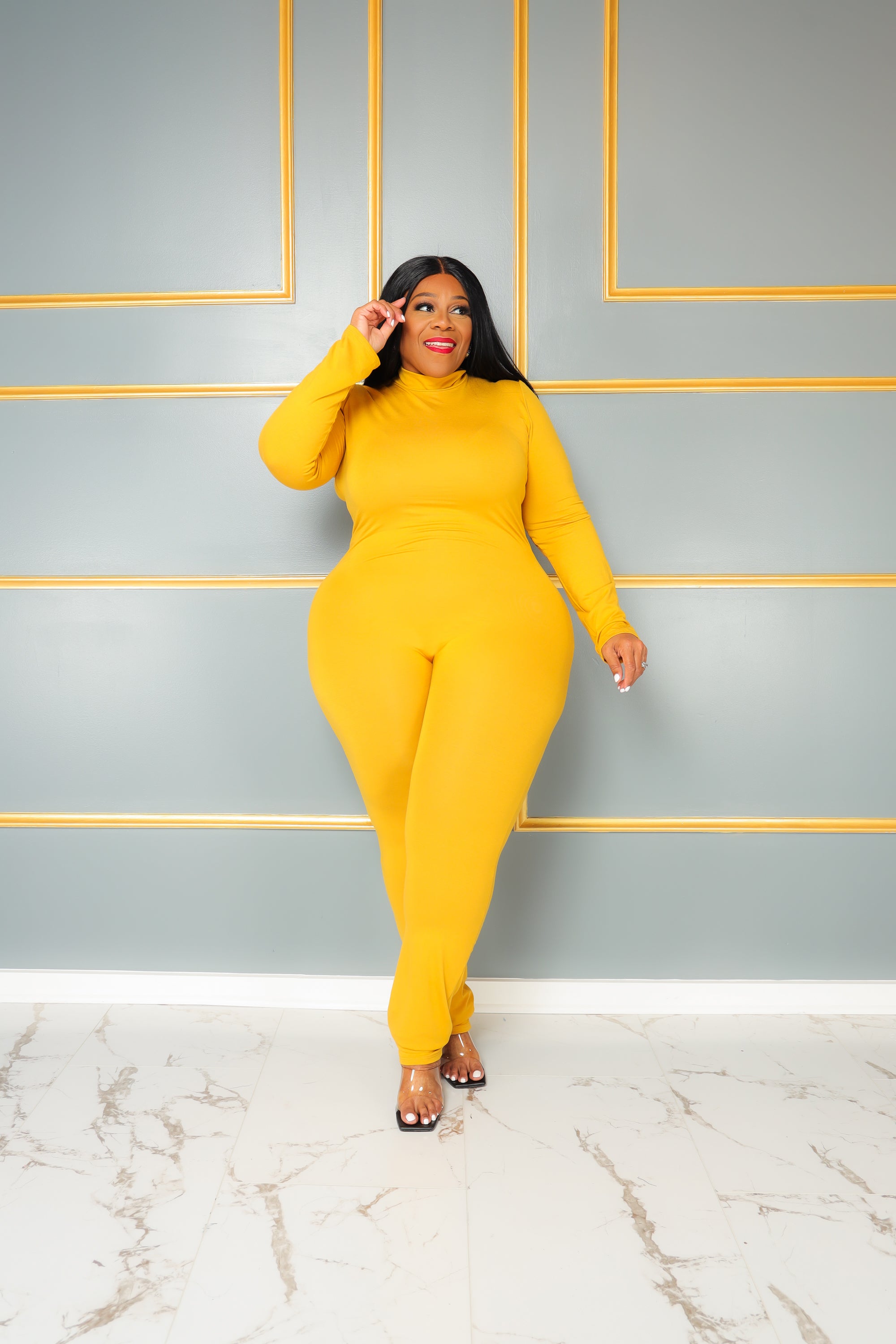 Mustard Lonnie Turtleneck Catsuit