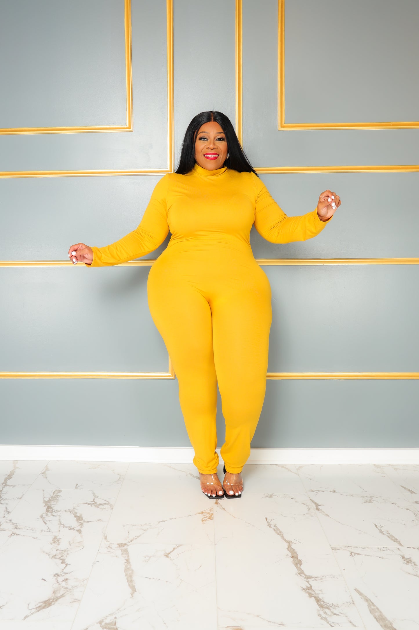 Mustard Lonnie Turtleneck Catsuit
