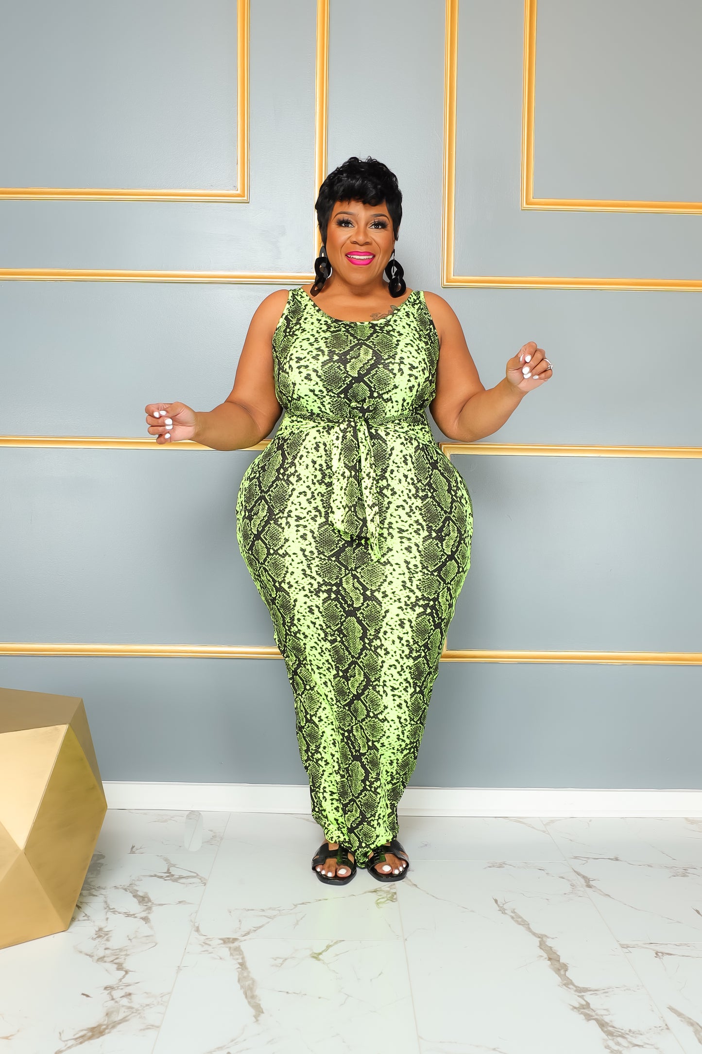 Green Snake Tie Tank Dress