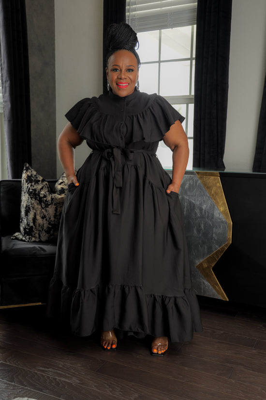 Black Mandarin Collar Dress