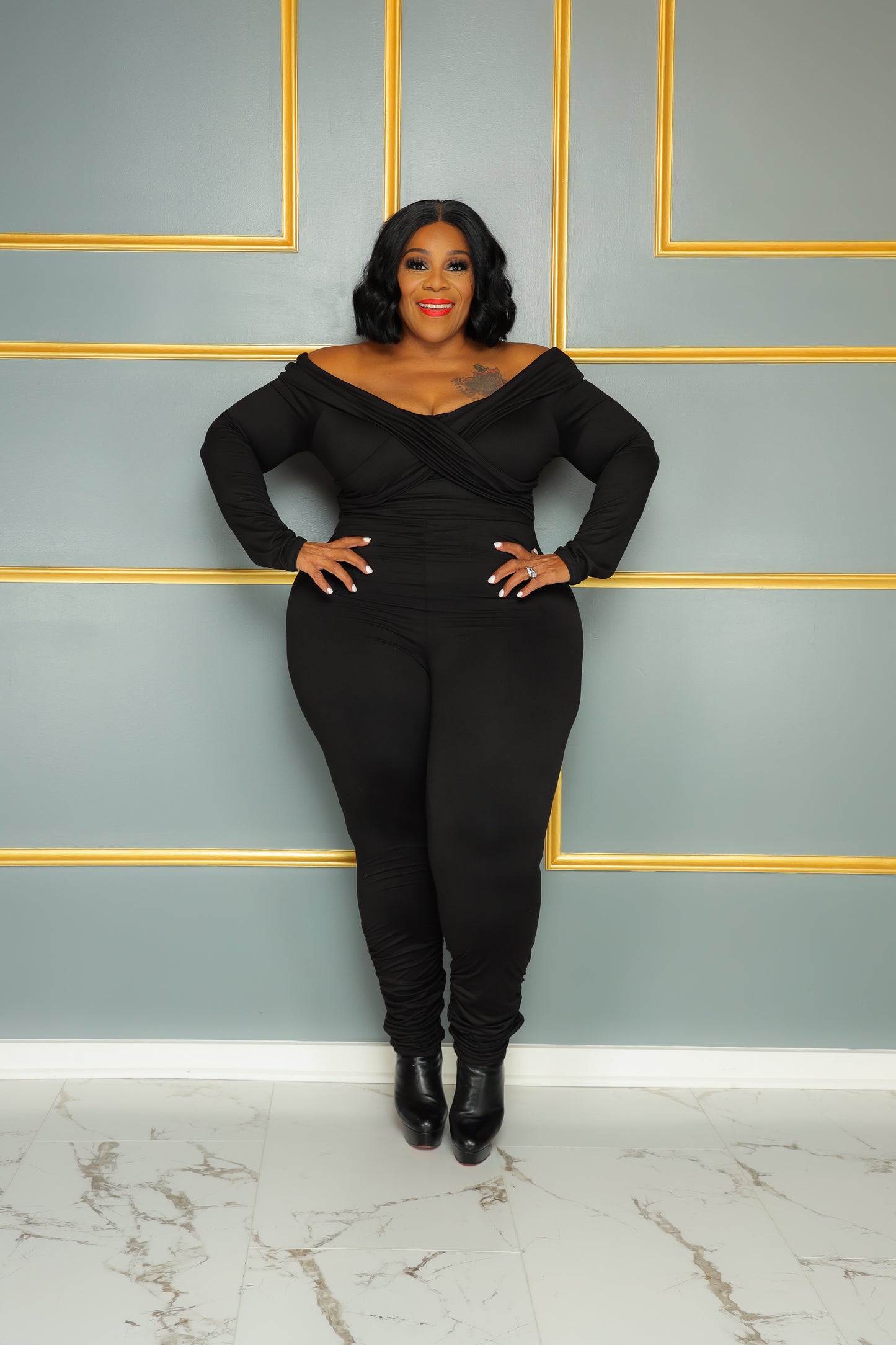 Black Off Shoulder Catsuit