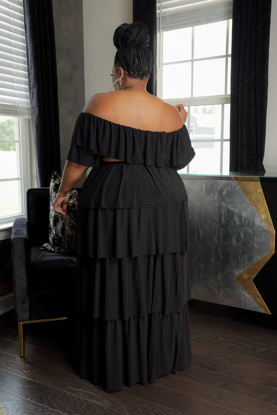 Black Top Tier Skirt Set