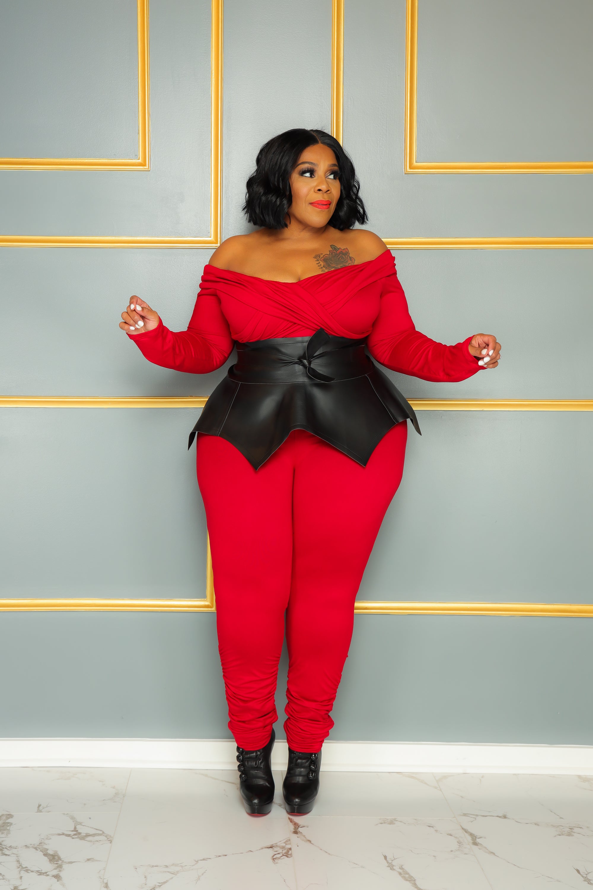 Plus size 2024 leather skirt jumpsuit