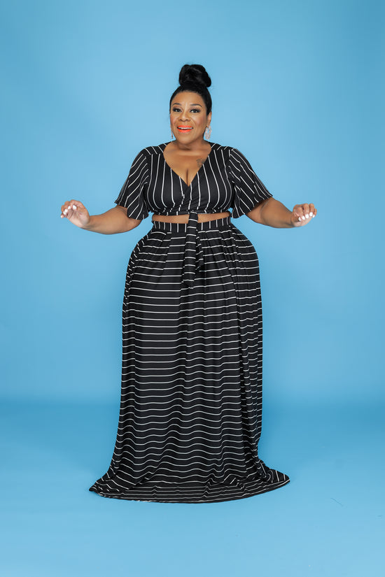 Black Stripe Lashun Skirt Set