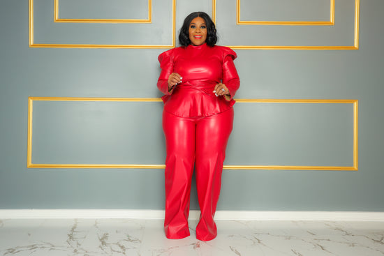 Load image into Gallery viewer, Red Faux Leather Peplum Set
