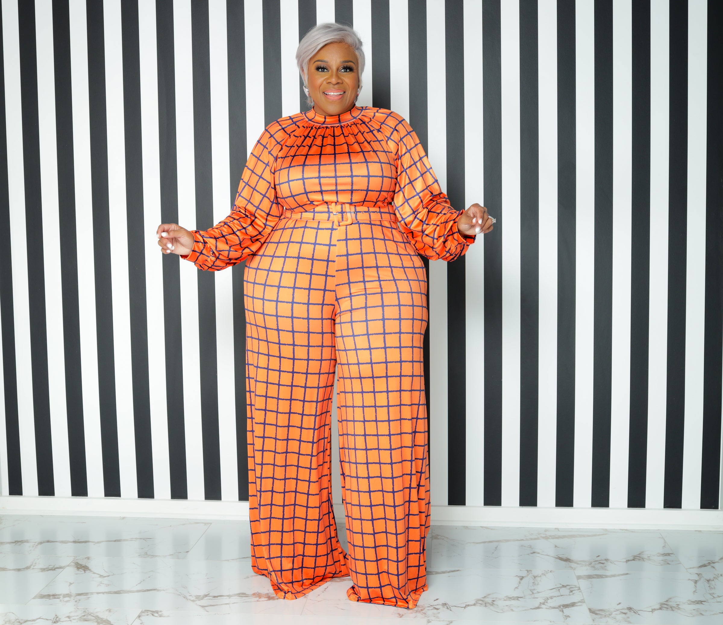 Orange store plaid jumpsuit