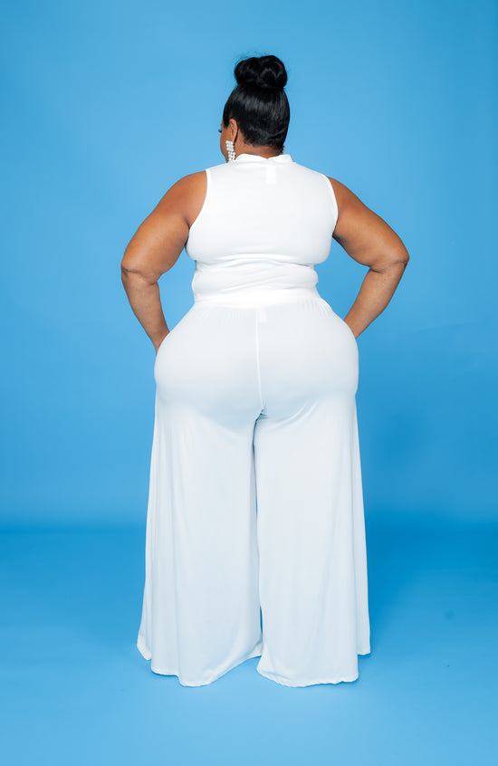 Off White Cut-Out Wide-Leg Set
