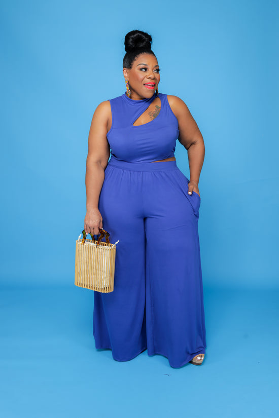 Load image into Gallery viewer, Royal Blue Cut-Out Wide-Leg Set
