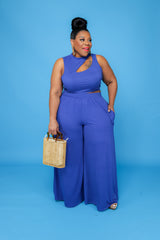 Royal Blue Cut-Out Wide-Leg Set