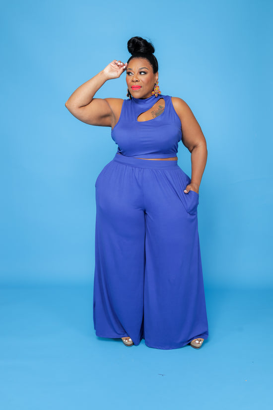 Royal Blue Cut-Out Wide-Leg Set