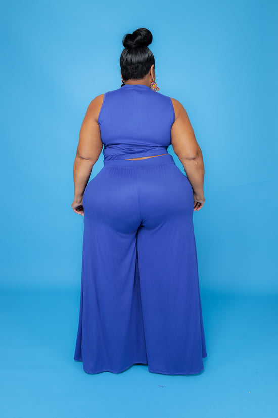 Royal Blue Cut-Out Wide-Leg Set