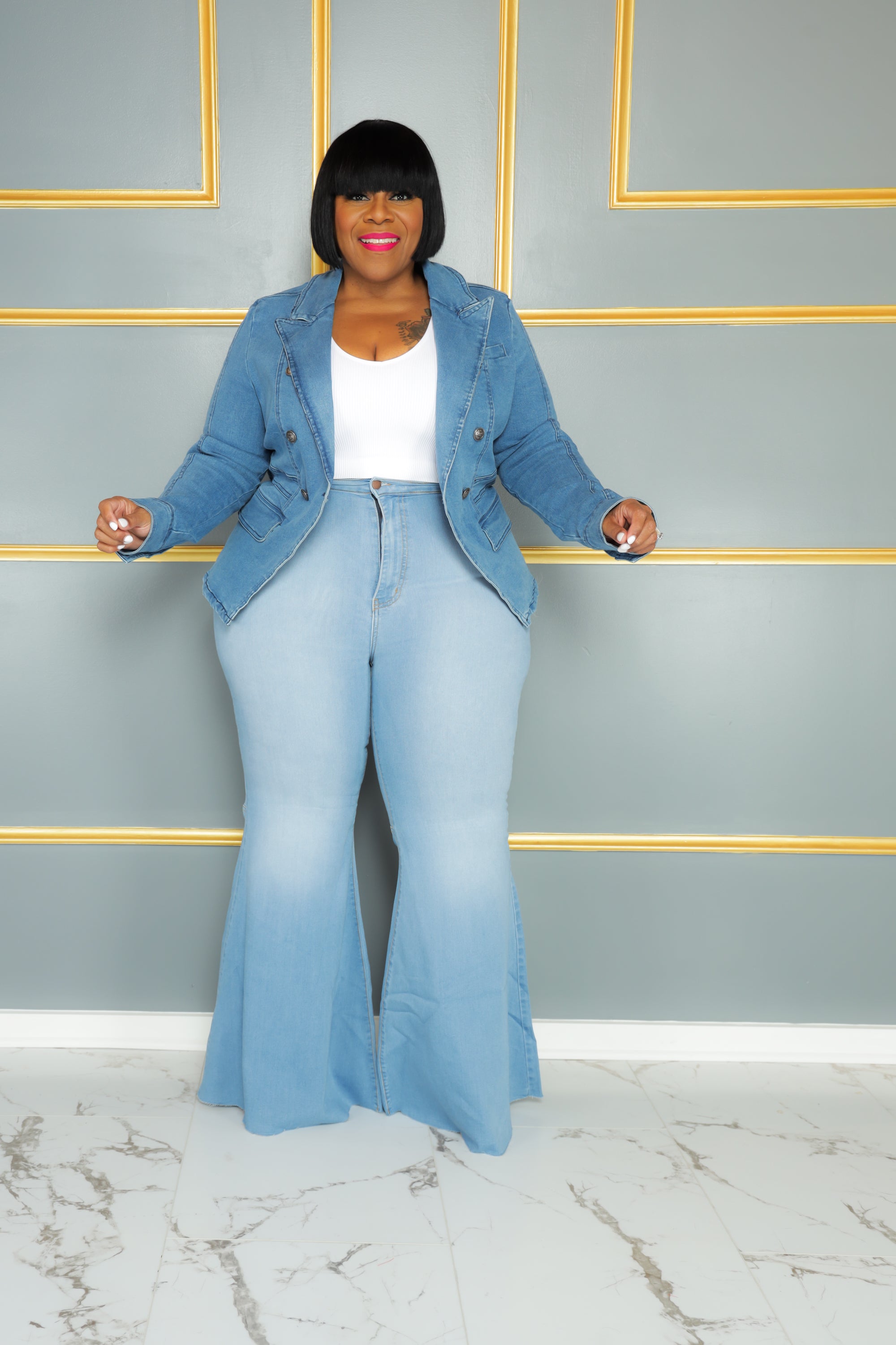 Light Blue Plain Bell Bottom Jeans