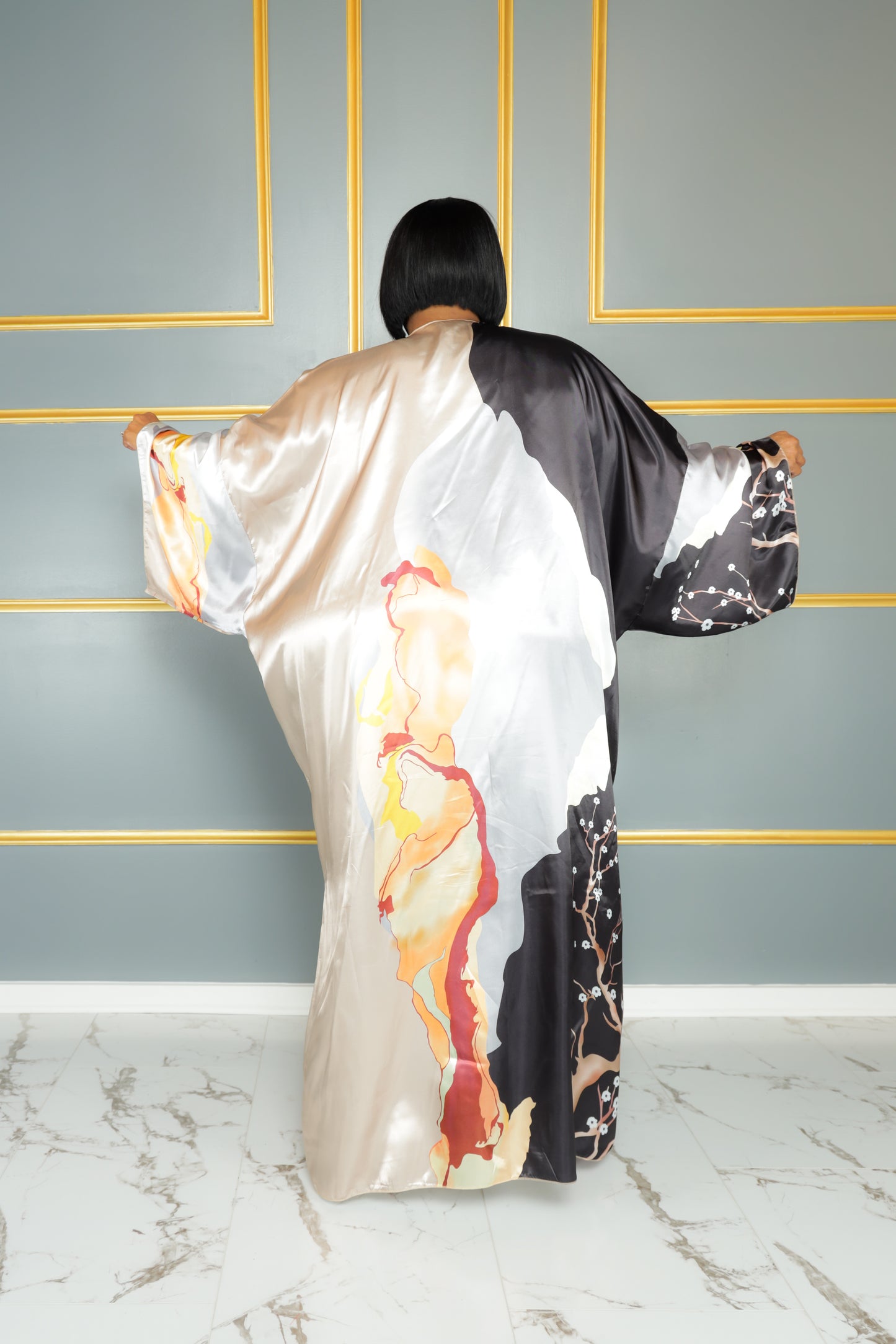 Black Chinese Print Kimono