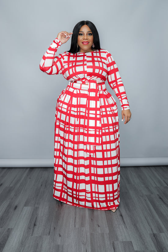 Red Grid Perfectly Tied Skirt Set