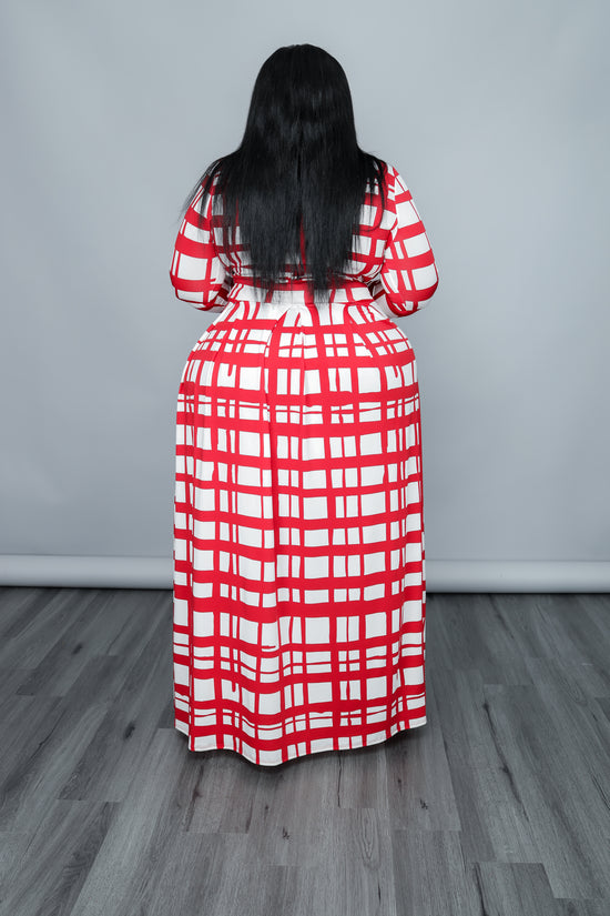 Load image into Gallery viewer, Red Grid Perfectly Tied Skirt Set
