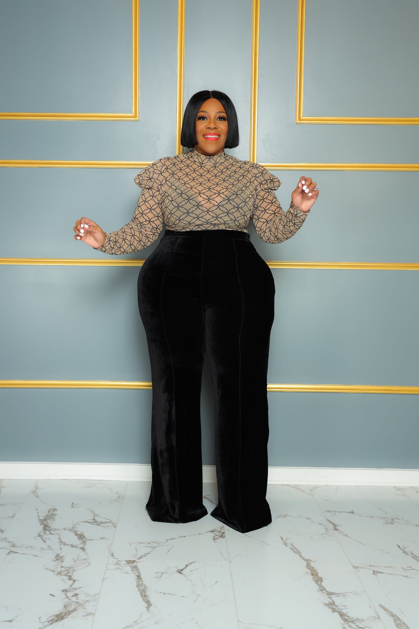 Blue Plus Size Fishnet Bodysuit