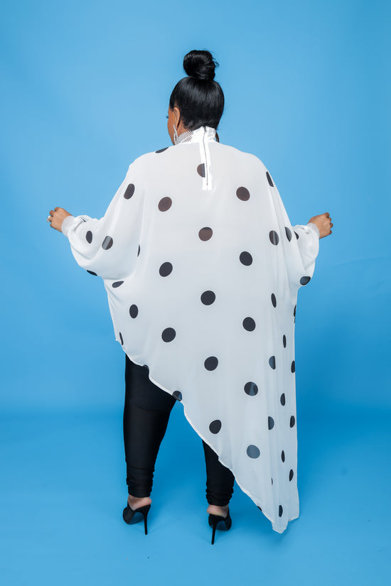 White Polka Dot Chiffon Asymmetric Top