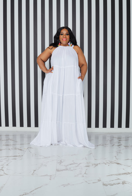 White Tiered Halter Dress Curvaceous Boutique