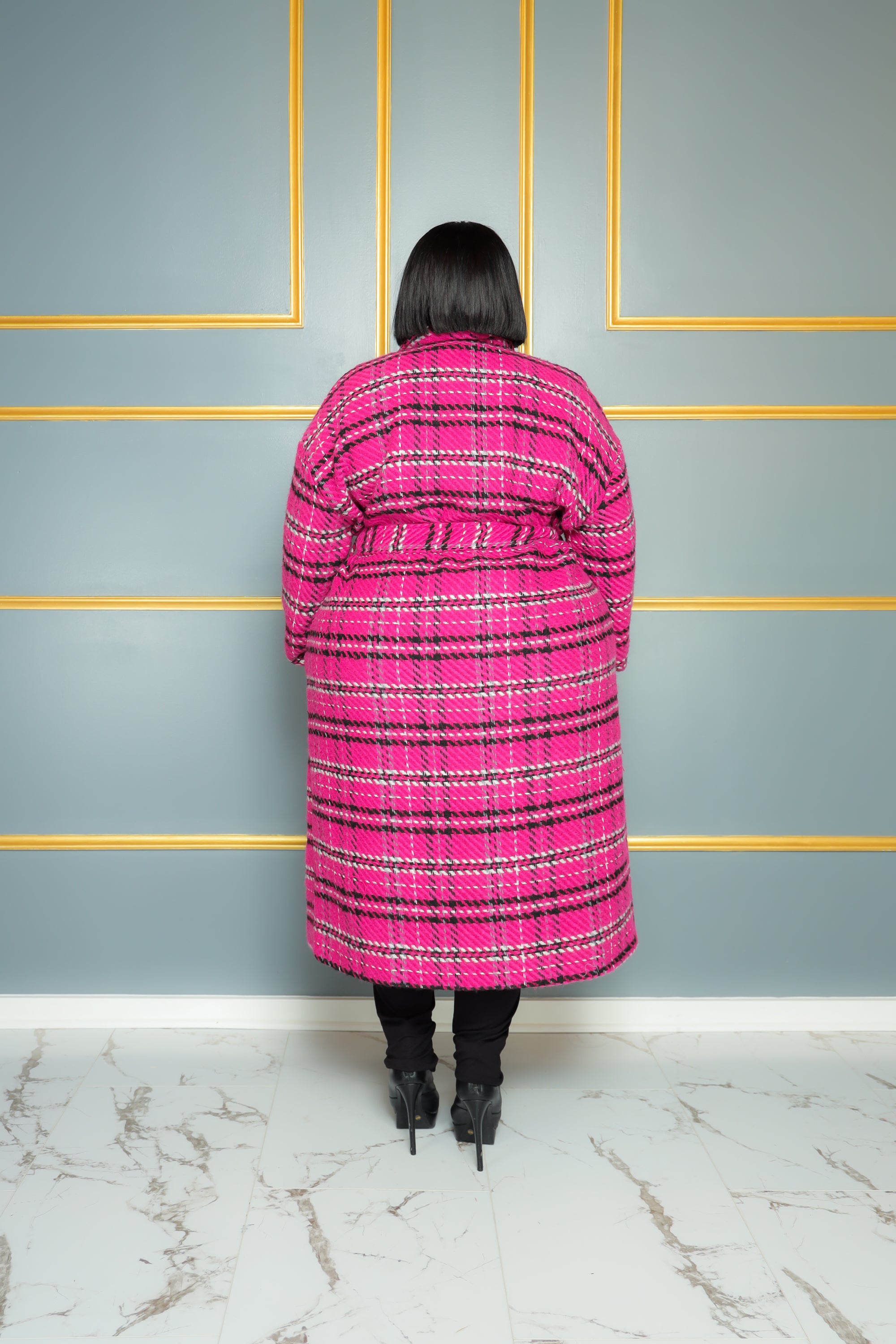 Pink and Black Wool Coat