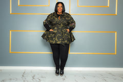 Camouflage Sequin Peplum Jacket