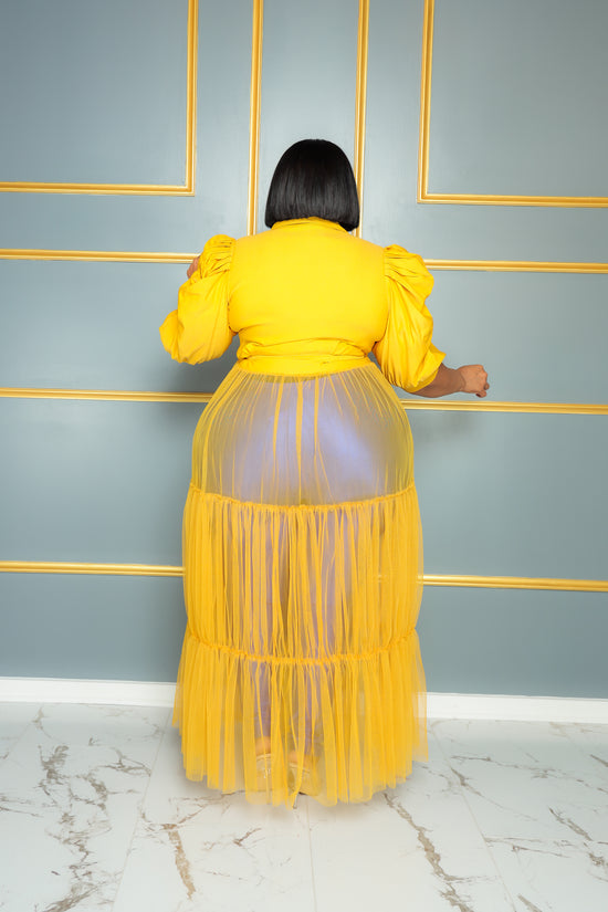 Load image into Gallery viewer, Mustard Bishop Tulle Maxi Top

