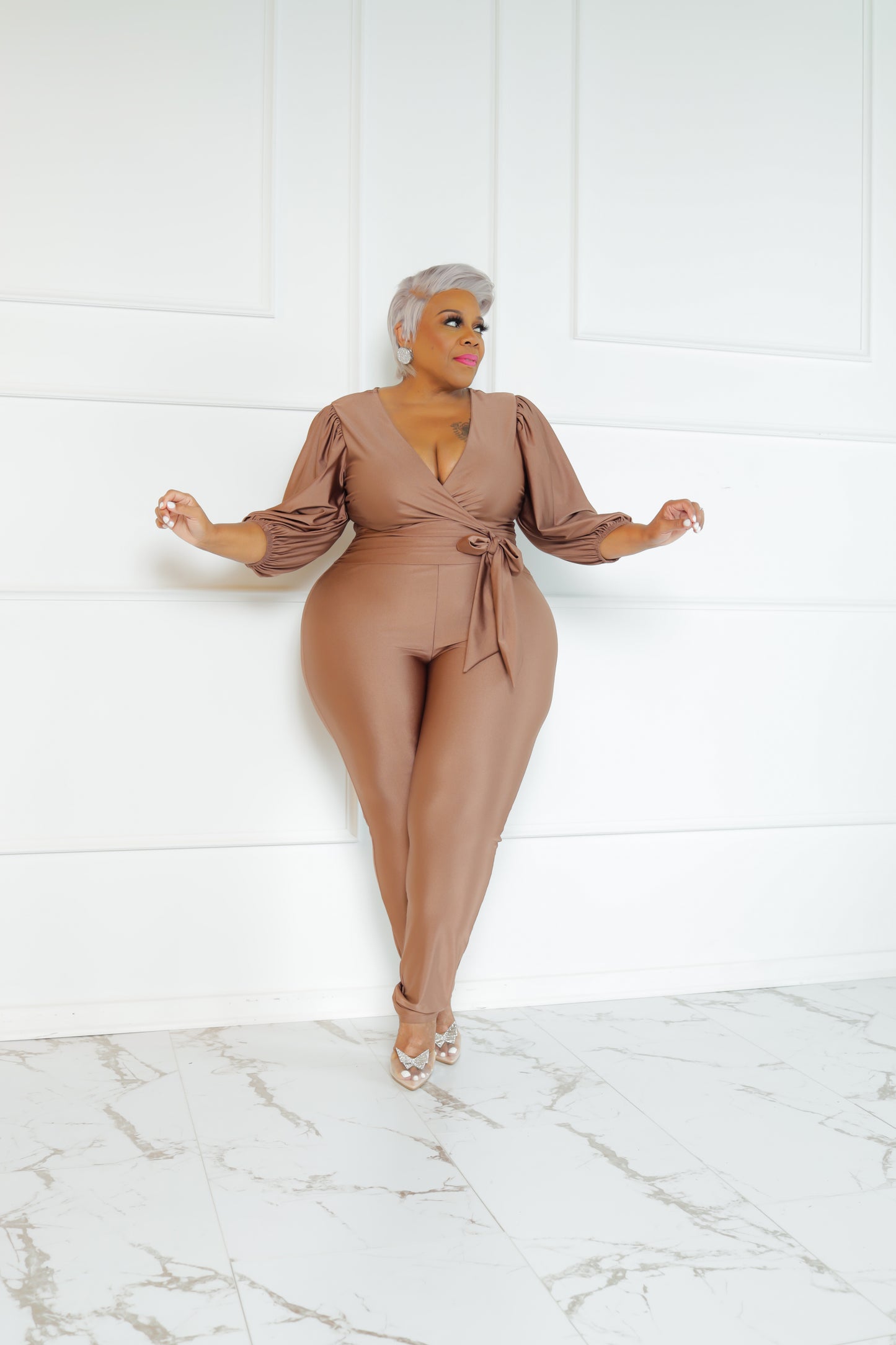 Mocha Balloon Sleeve Jumpsuit