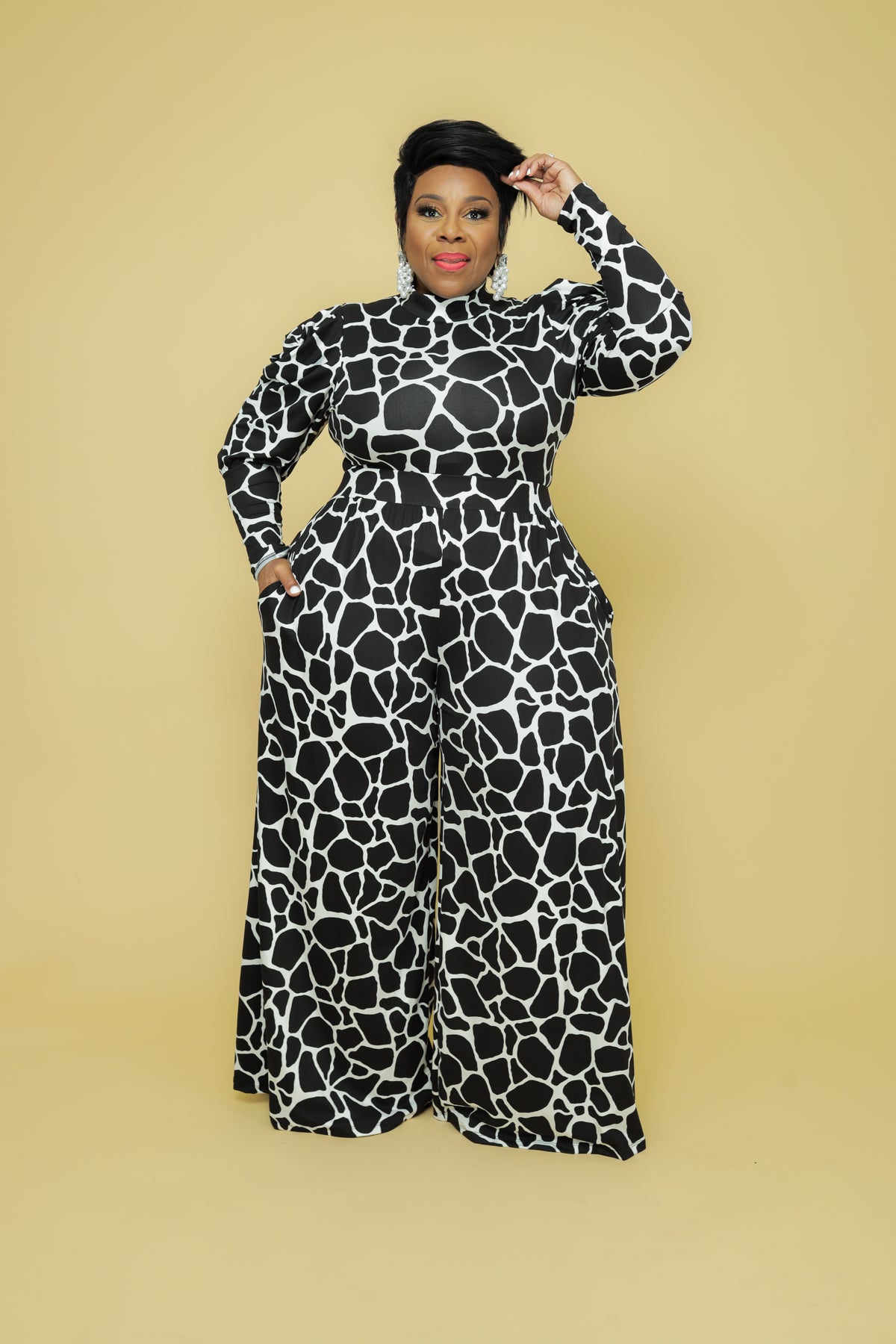 Black Giraffe Print Pant Set