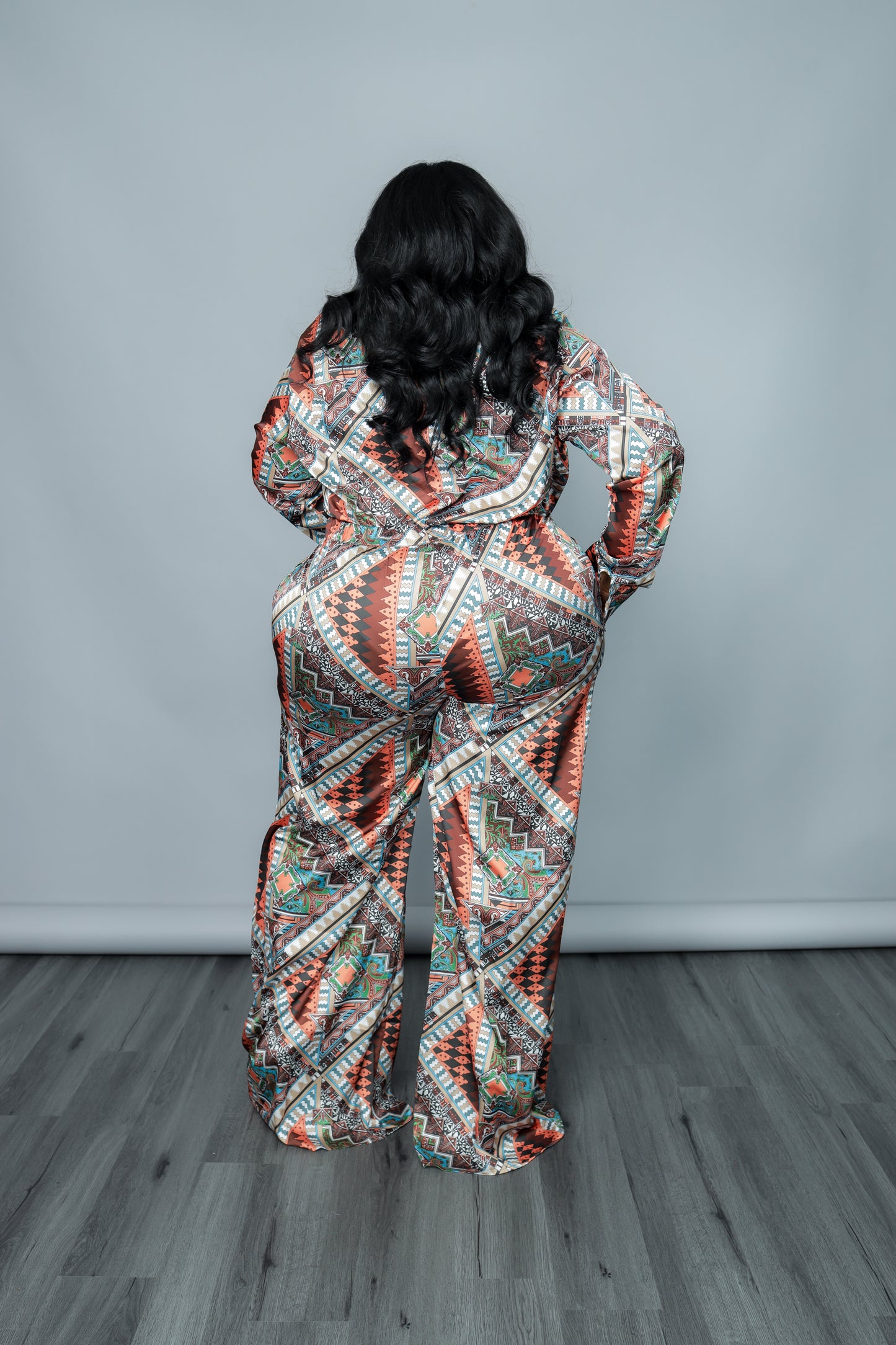 Abstract Satin Bodysuit Set