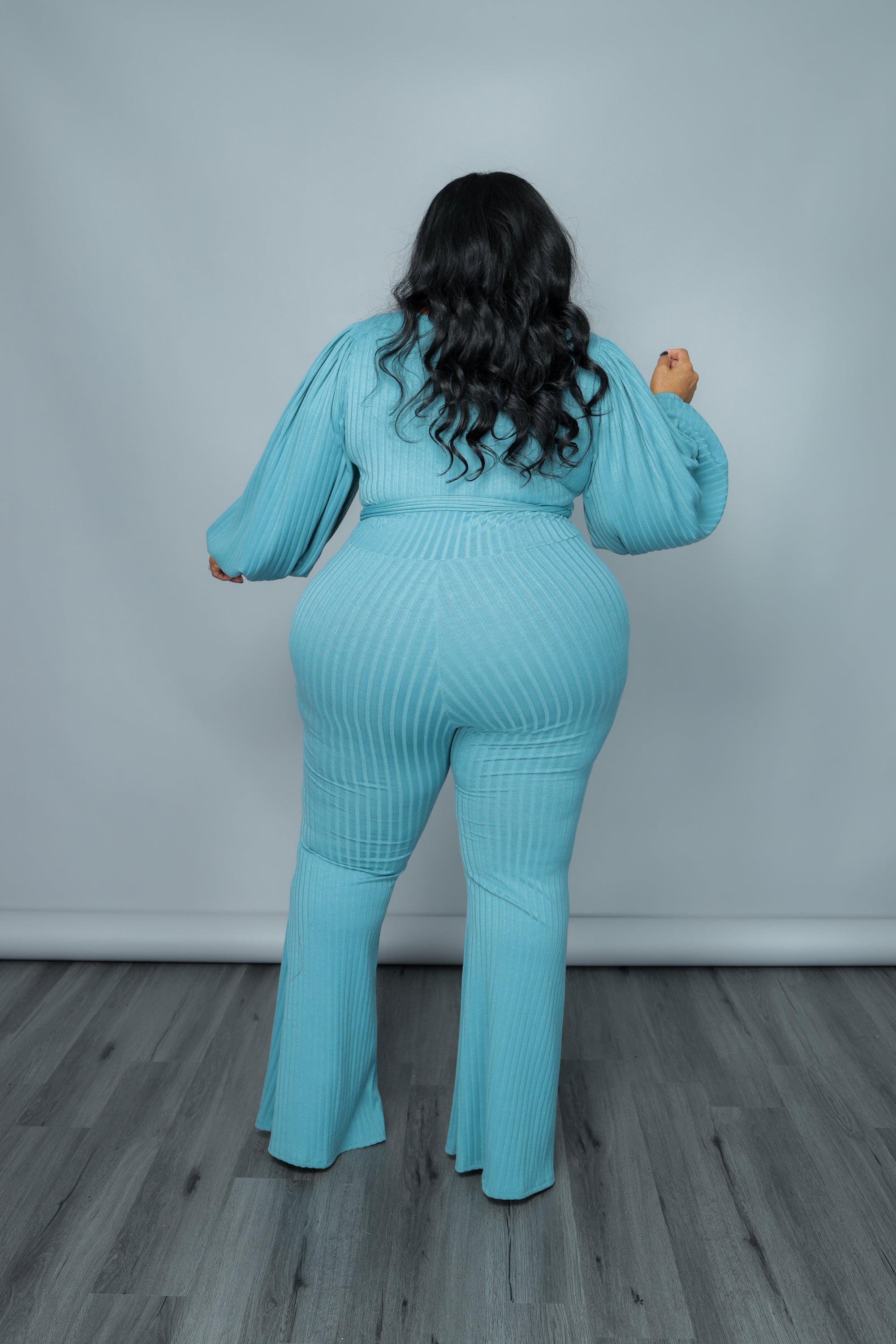 Teal Ribbed Bell Jumpsuit