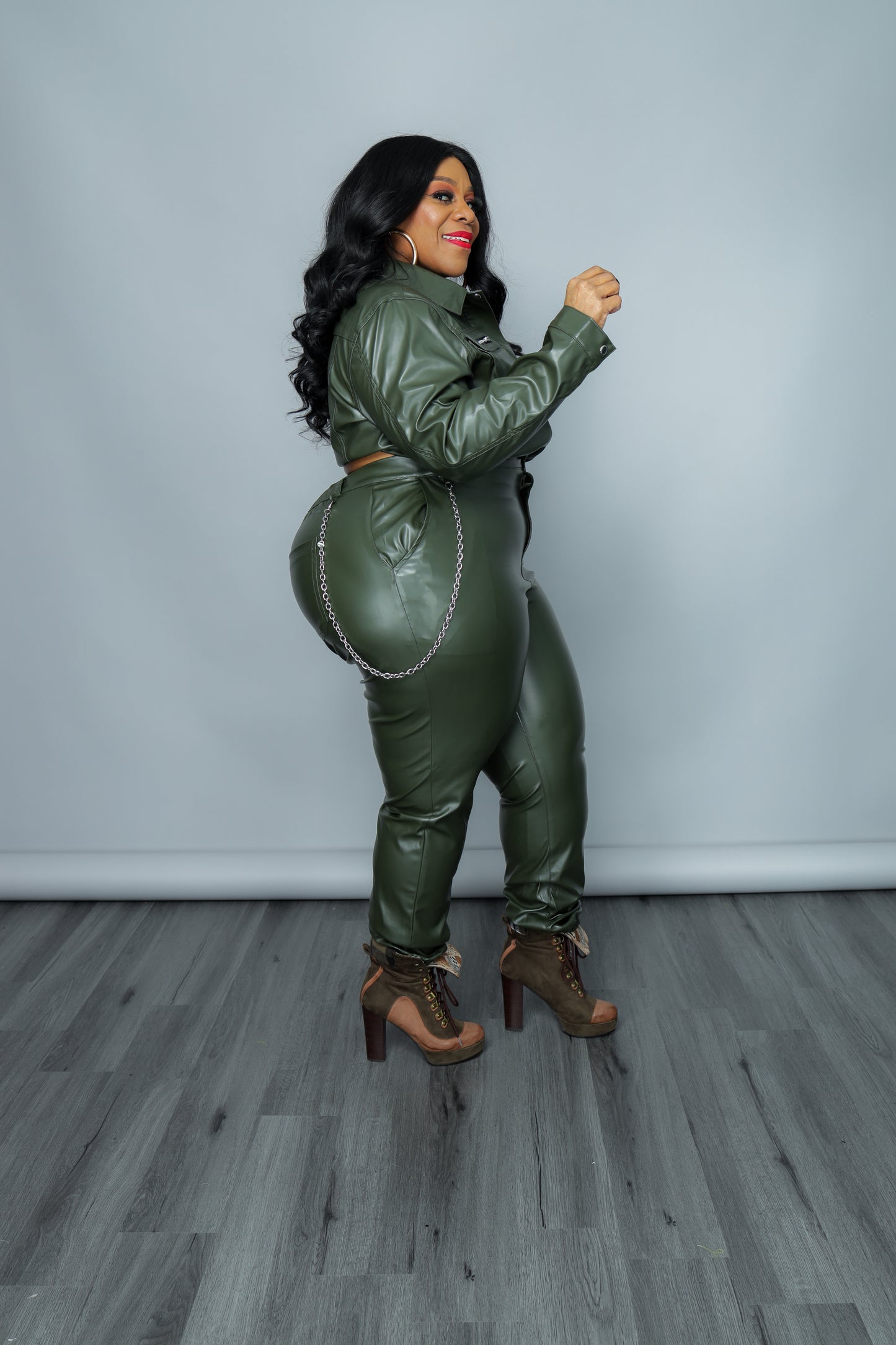 Green Chain Faux leather Joggers