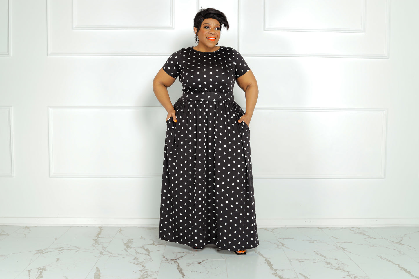 Black Spotted Flare Dress