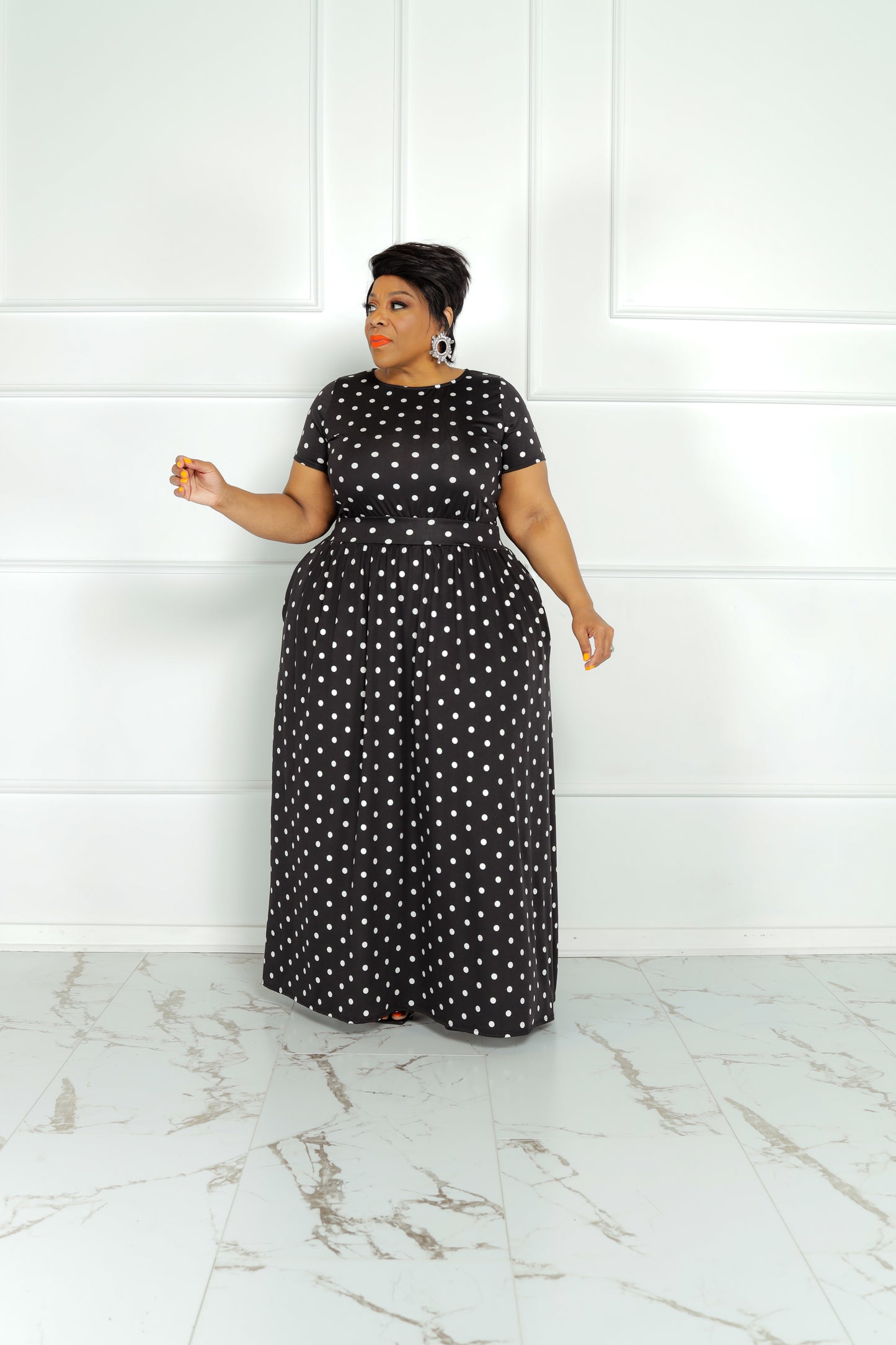 Black Spotted Flare Dress