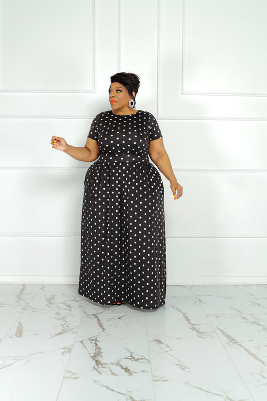 Black Spotted Flare Dress