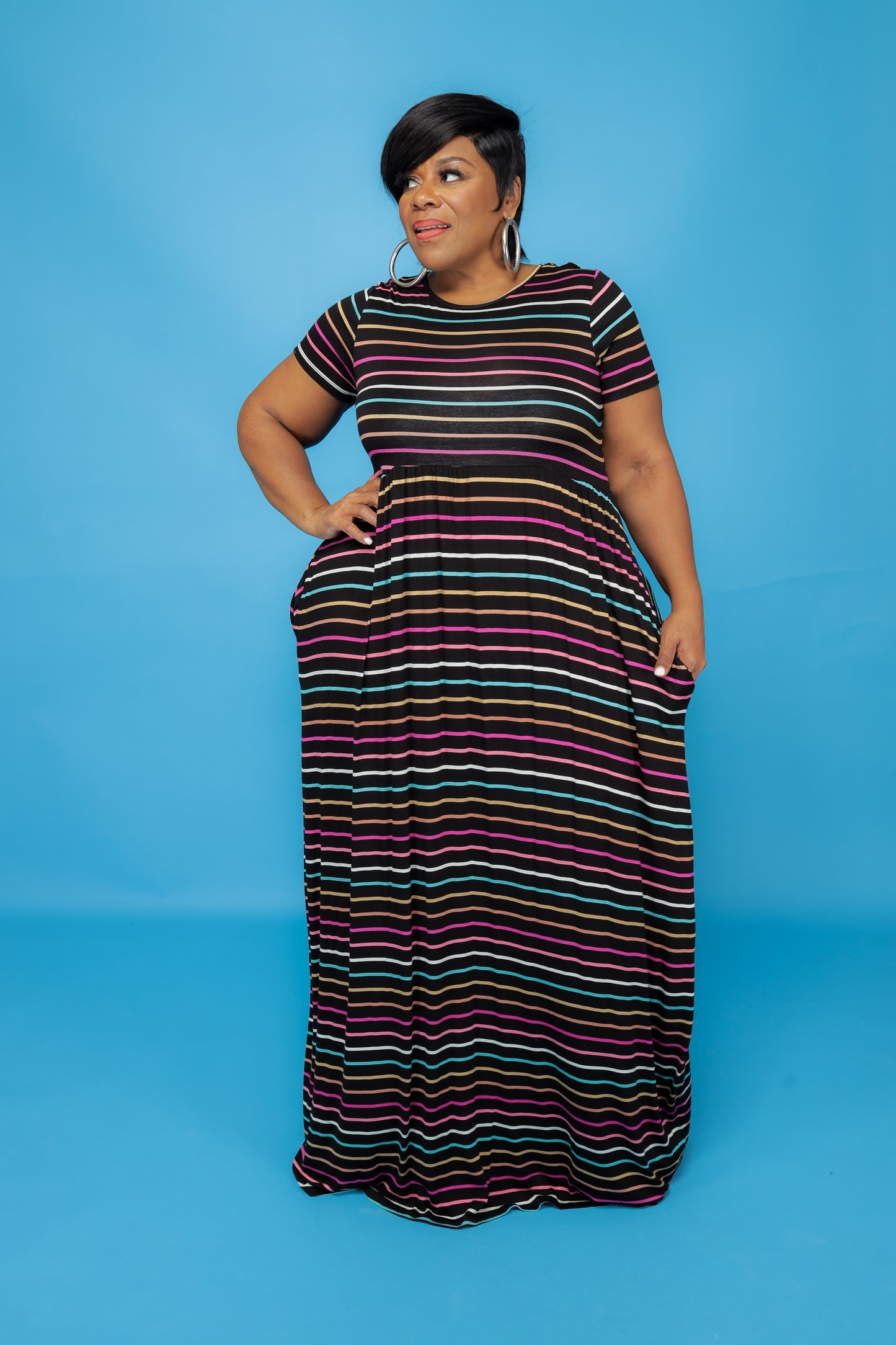 Black Rainbow Stripes Maxi Dress