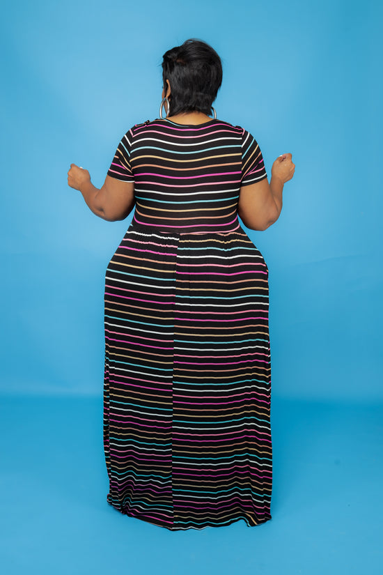 Black Rainbow Stripes Maxi Dress