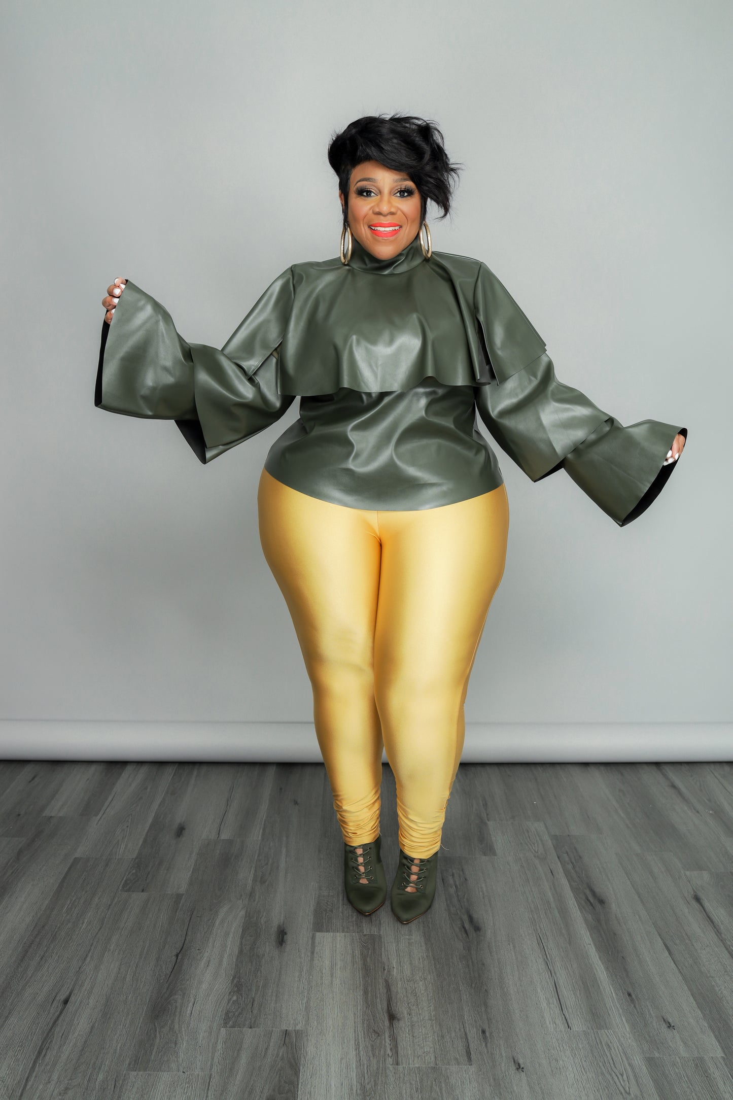 Green Tiered Vegan Leather Top