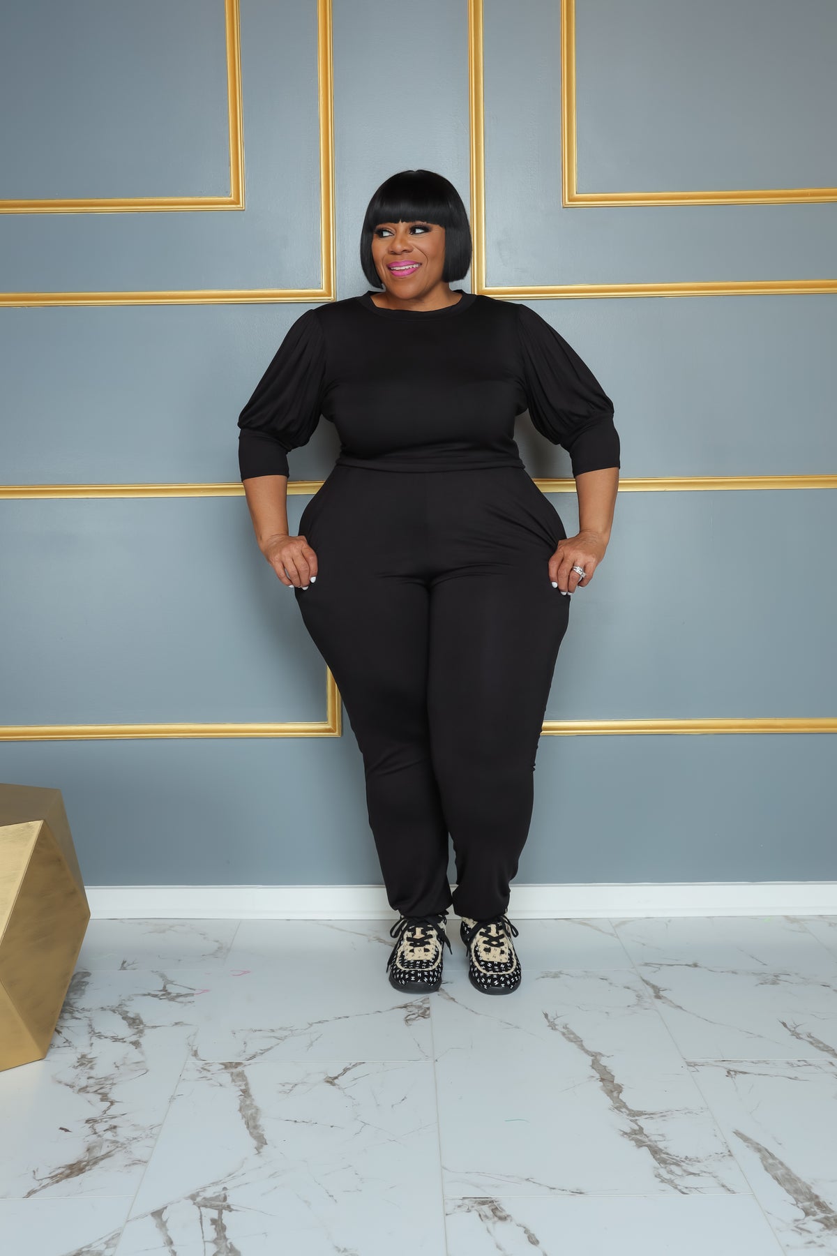 Black Puff Me Jogger Set