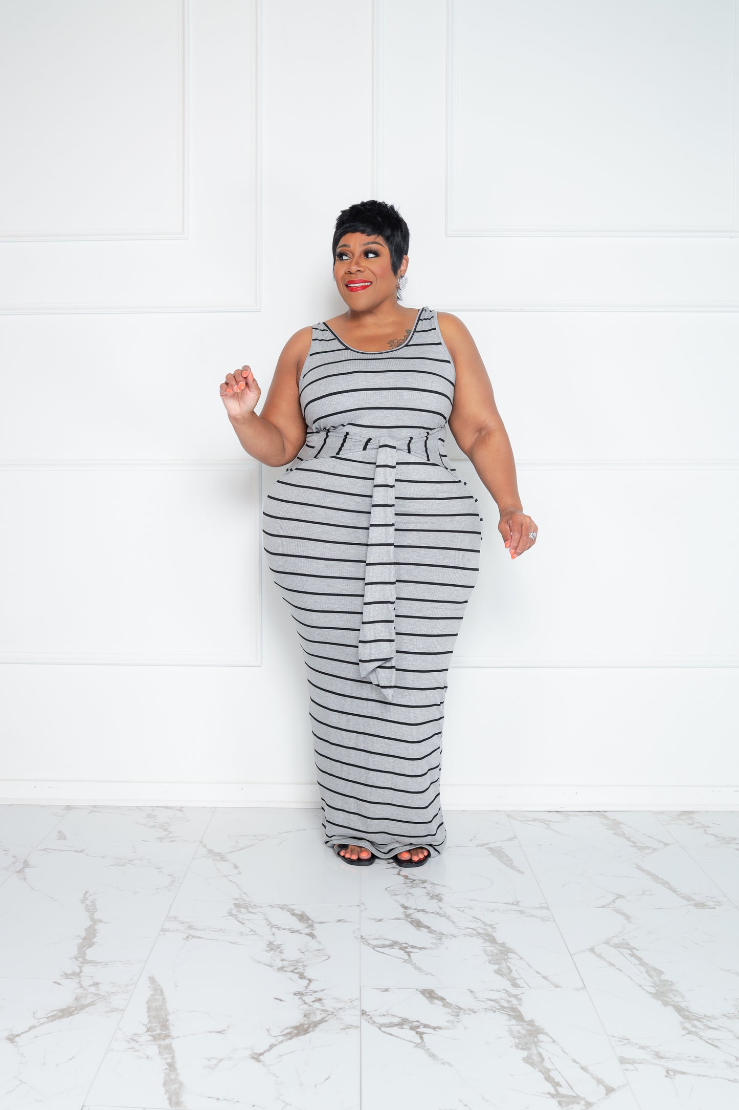 Grey Stripe Tank Tie Dress