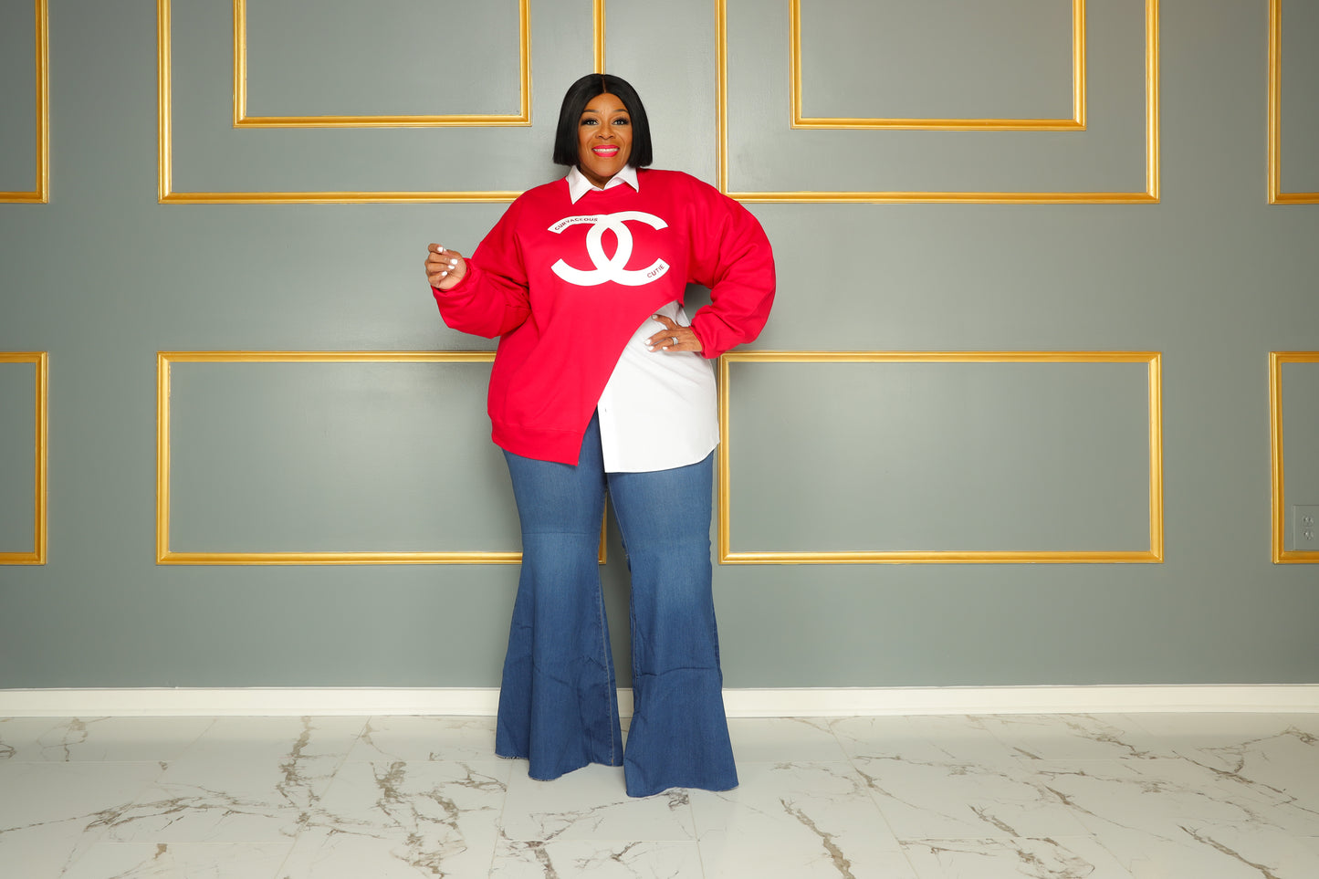 Red Asymmetrical CC Sweatshirt